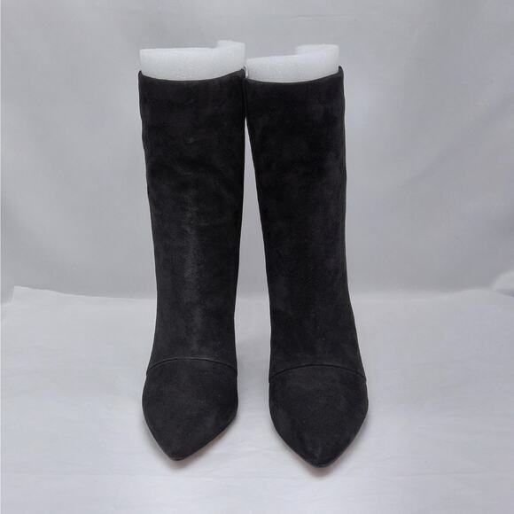 1.STATE Womens Wedge Boots Size 5.5 Black Leather Suede Pointed Toe Knee High - Picture 3 of 11